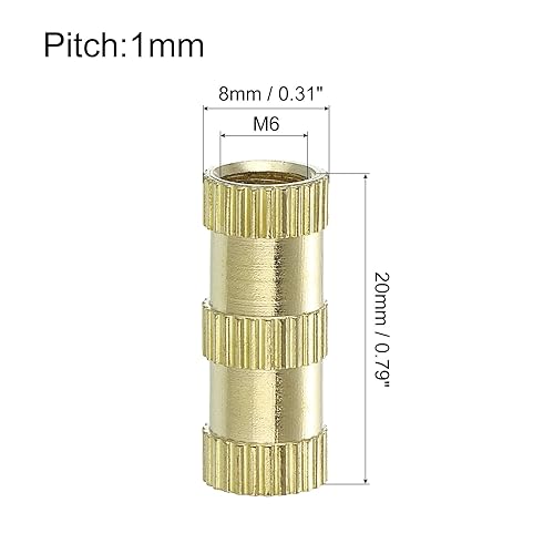 Dadi Inserti Scanalati, 15pz M6 x 20mm(L) x 8mm(OD) Inserti Filettati Femmina Dadi in Ottone - Honorern