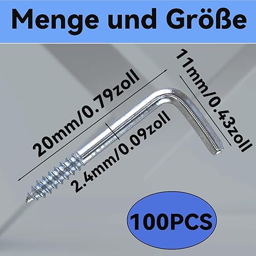 Elkuaie 100 ganci a vite, ganci a forma di L, viti, ganci ad angolo retto, gancio a vite in acciaio al carbonio, gancio ad angolo retto a forma di L, gancio a vite zincato blu - Honorern
