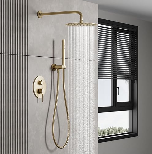 Set Doccia Oro Spazzolato, Kit Doccia A Incasso Con Soffione E Doccetta, 25X25cm Soffione Doccia A Pioggia Per Bagno - Honorern