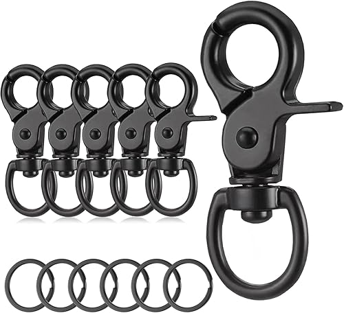 Moschettone a 6 pezzi con girella, moschettone in lega di zinco robusto e durevole, girella con anello portachiavi, moschettone nero per chiavi a guinzaglio - Honorern