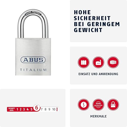 ABUS Lucchetto Titalium 80TI/40 - Lucchetto da cantina con corpo leggero e solido in alluminio speciale - Livello di sicurezza 6 - Argento - Honorern