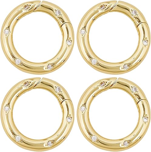 1 scatola 4 pezzi Oro Moschettone Rotondo Clip Molla O Anello Clip Sfuso 20mm Zirconia Cubica Vero Oro 18K Ottone Portachiavi Fibbia A Scatto Anello Cancello per Portachiavi Borsa Borse Bors - Honorern
