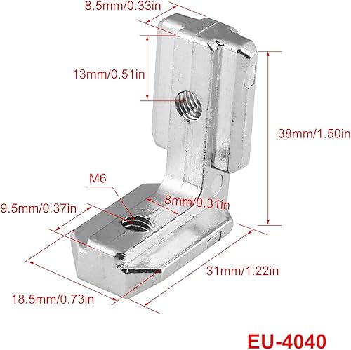 10 pezzi di staffa angolare, connettore angolare con scanalatura a T, connettore per staffa angolare interna con profilo a L in alluminio per impieghi gravosi(Eu 4040) - Honorern