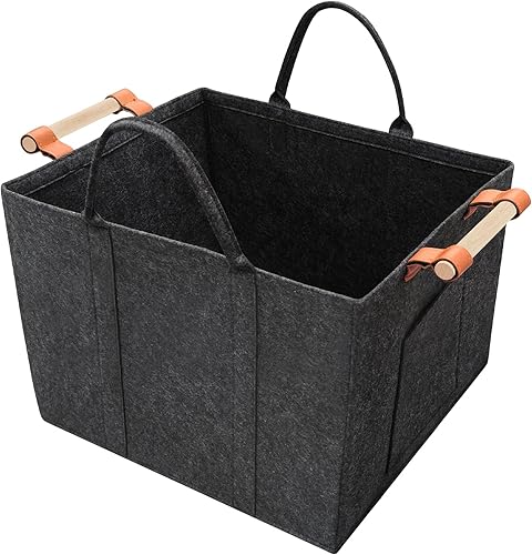 Tendak Borsa in Feltro per Legna Da Ardere, XL Cesto Portalegna da Interno, Cesta per Legna Robusta e Multiuso Può contenere Giornali Vestiti Giocattoli - Honorern