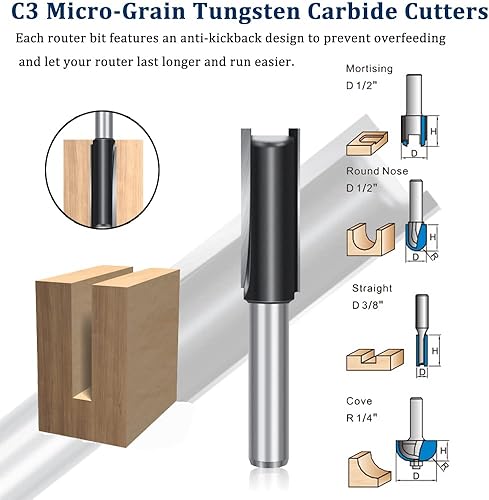 MAYLINE 26Pcs 6.35mm Gambo Flauto Punta Dritta Fresa 1/4, per Legno Fresa nel Carburo di Tungsteno Strumento di Lavorazione Del Legno, Frese ferro PuntePunta Route (LARGE, PANEL) - Honorern