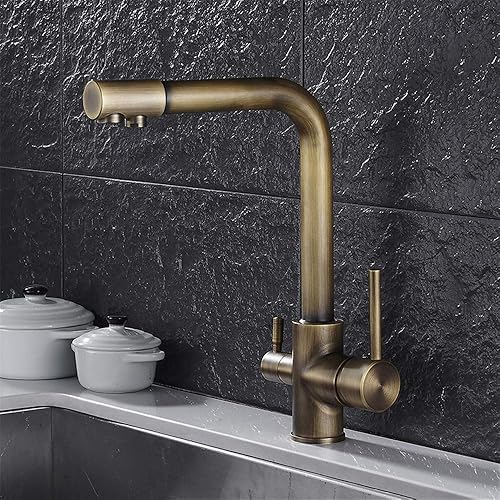Antique Fredda E Calda Da Cucina Depuratore Di Acqua Del Rubinetto Lavandino Doppio Rubinetto Rotativo Da 360 Gradi Di Bronzo A 3 Vie A Doppio Filtro Miscelatore - Honorern