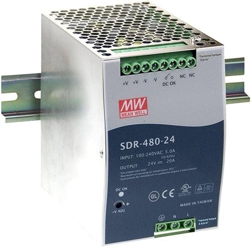 MeanWell SDR-480-24 - Alimentatore di rete DIN RAIL 480 W, 24 V, 20 A - Honorern