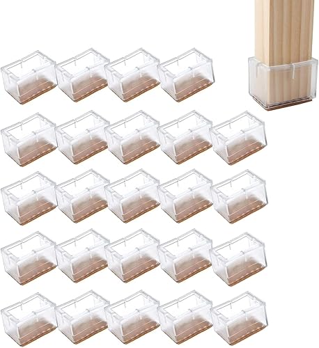 Set di 24 protezioni per piedi per sedia in silicone, trasparenti, con piedini rettangolari, tampone per sedie e mobili con cuscinetti in feltro per pavimenti in legno massiccio, 21 x 42 mm - Honorern
