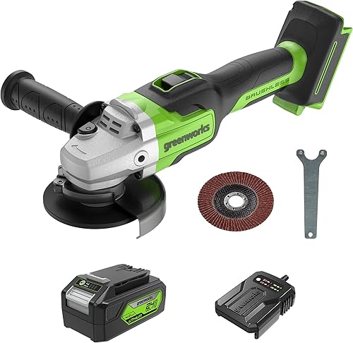Greenworks GD24AGK4 Smerigliatrice Angolare a Batteria con Disco da Taglio 125mm, 10500 giri/min., per Destrorsi o Mancini, Batteria 24V 4Ah e Caricabatterie, Garanzia 3 Anni - Honorern