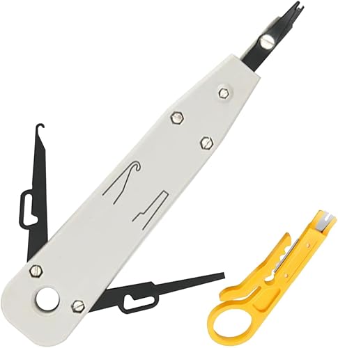 Punch Down Attrezzo per Prese di Rete, con Mini Spellafili, Pinza Crimpatrice di Impatto per Fissaggio Alimentazione Rete per Prese di Rete, Attrezzo Inseritore (Grigio) - Honorern