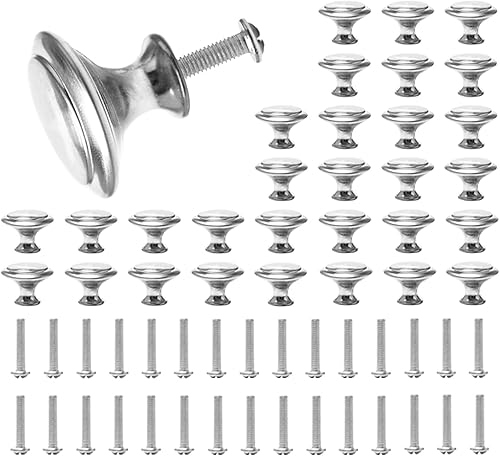 30 Pezzi Maniglie Rotonde per Mobili D'Argento Manopole Cassettiera Pomelli per Mobili Bagno Manopole Rotonde per Mobili Argent con 30 viti Pomolo per Cassetti per Armadi, Armadi a Muro - Honorern