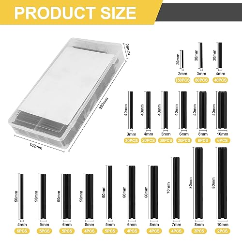 450 Pezzi Spine Elastiche Acciaio Inox, Perno di Tensione a Molla Nero Ø 2.0-10mm, con Scatola di Plastica, per il Fissaggio Tra i Componenti - Honorern