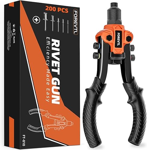 Set di pinze per rivetti da 10' con 200 rivetti per rivetti ciechi con rivetti ciechi da 6,4 mm a 2,4 mm, 5 bocchini intercambiabili, pistola rivettatrice professionale, set di pinze per - Honorern