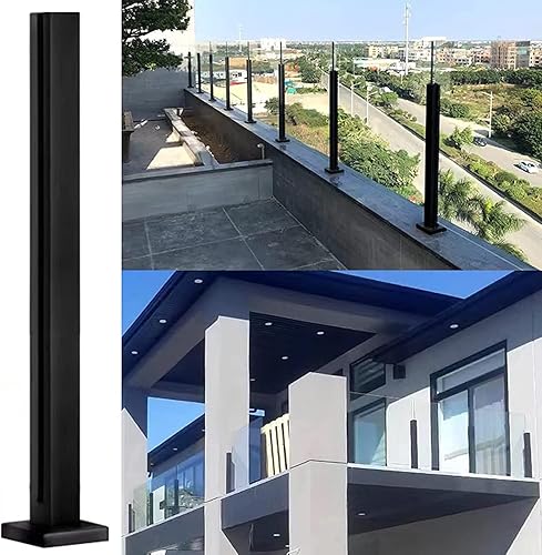 Paletto per scale in vetro nero con slot e base gradini esterni balcone ponte scale pannello di vetro supporto post end post 60 cm - Honorern