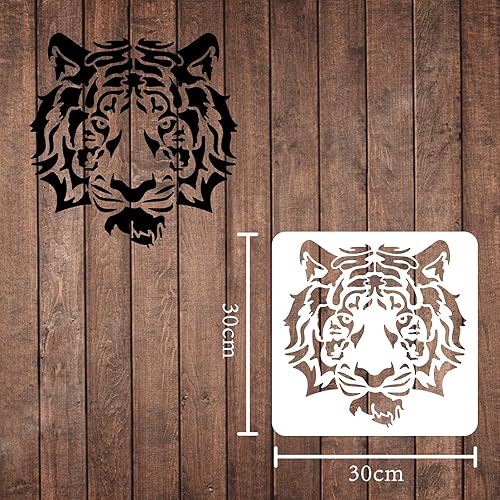 FINGERINSPIRE Tigre Stencil Stencil Modello Tigre 30x30cm Plastica Testa di Tigre Disegno Stencil Quadrato Testa di Tigre Stencil Riutilizzabili per Dipingere su Legno, Pavimento, Parete e Tessuto - Honorern