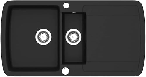 vidaXL Lavello da Cucina in Granito Naturale Stile Contemporaneo Elegante Vasca Doppia Reversibile con Filtro Lavandino Lavabo Beige - Honorern