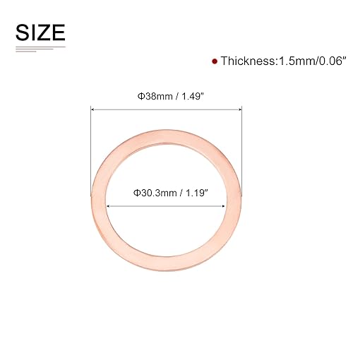 30.3mmx38mmx1.5mm(IDxODxT) Piatto Rame Tenuta Rondelle - 5pz - Buono per Macchinario Industriale M30 Viti - Rame Piatto carrello Guarnizioni - Honorern