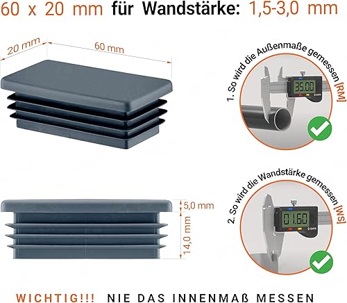 Tappo per tubo rettangolare fino a 60x20 mm 10 pezzi Antracite tappi a lamelle Tappo rettangolare 6x2 cm - Honorern