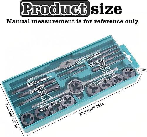 Set di Maschi e Filiera: Set di Utensili per Filettatura di 20 Pezzi, Set di Punte, Set di Tagli di Filettatura da M3 a M12, Scatola degli Utensili per Filettare di Alta Precisione - Honorern