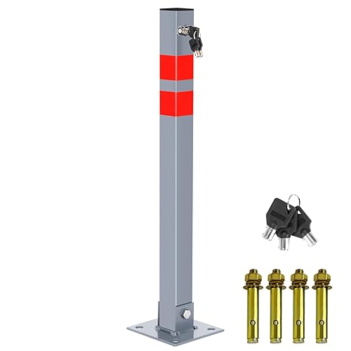 4X dissuasore parcheggio, pieghevole Parcheggio Barriera, Barriera Parcheggio con chiavi e strisce riflettenti, Facile da Installare blocco parcheggio, Palo Dissuasore Anti Altezza 67cm - Honorern