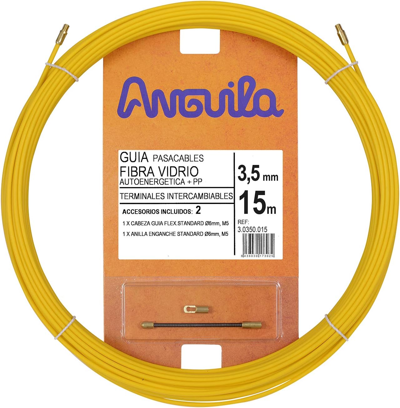 Guida Passacavi | Fibra di Vetro Rinforzata + Propilene | Terminali Intercambiabili | Colore Giallo | Diametro 3,5 mm | 15 metri - Honorern