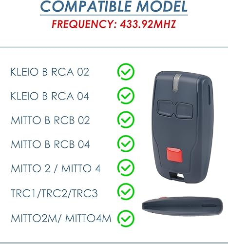 Telecomando Cancello bft 433,92 MHz per Porte Automatiche bft Telecomando cancello rolling code per Garage e Porte Compatibile con BFT Mitto 2, Ghibli, Kleio, TRC 2, RCB2, Codice Variabile - Honorern