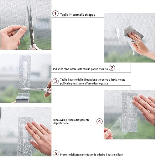 Nastro Adesivo Ripara Zanzariere Per Riparare Zanzariera Porta Finestra Zanzariera A Rullo Kit Riparazione In Fibra Di Vetro Per Tenda 5 x 200 Cm Colore Grigio - Honorern