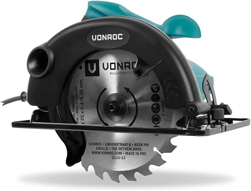 VONROC Sega circolare 1200W, 185mm. Incl. guida parallela e lama da 24 denti per legno - Honorern