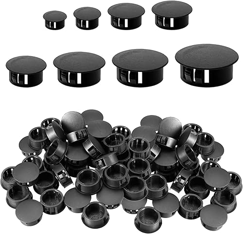 100 Pezzi Tappi per Fori in Plastica, tap-pi copriforo 6/8/10/12/16/20/22/25mm T-appi Armadio Copriforo Tappi per Fori per Pannelli per Armadi Macchine Mobili (Nero) - Honorern