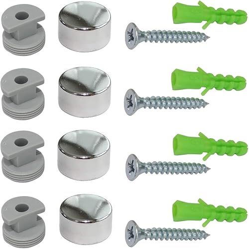 4 x Console con supporto rotondo a parete per specchio in vetro cromato 180°, Ø17 mm, C41783 - Honorern