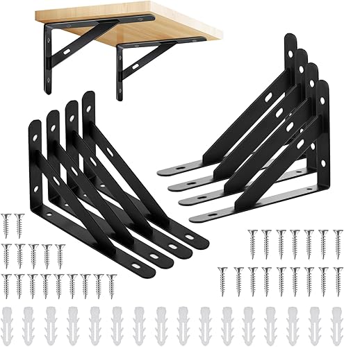 8 Pezzi Staffa per Mensola Triangolare - 95x150mm Mensola per mensole a parete Triangolare Staffa per Tavolo a Muro 90 Gradi Angolo Retto per Mensole in legno librerie sospese tettoie e mensole(nero) - Honorern