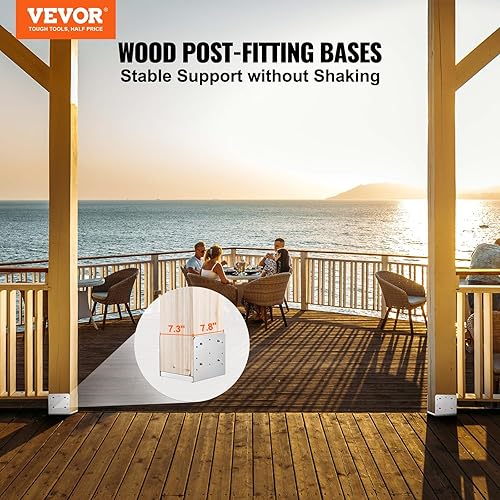 VEVOR Confezione di Supporti 4 Pezzi per Pali in Legno 8x8 Pollici 203x203mm, Set di Base per Pali Interni in Acciaio a Carbonio per Ancoraggio Pali in Legno Ringhiere, Corrimano di Terrazze, Portici - Honorern