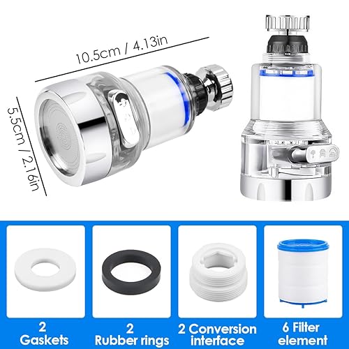 Filtro Rubinetto Acqua, 2 Pezzi Filtro Anticalcare Rubinetto Cucina, Filtro Acqua Rubinetto Depuratore con 4 Pezzi Cartuccia, per il Filtraggio Dell'acqua del Rubinetto Della Cucina - Honorern