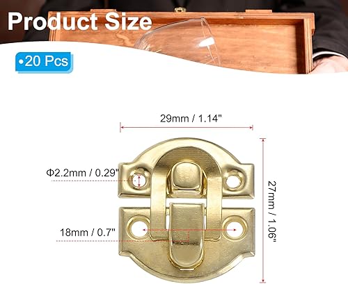 Chiusura a Scatto Piccola Scatola Metallo, 20pz Fibbia Chiusura a Scatto Vintage con Vite di Montaggio per Armadietto Portagioie Legno Cassetta Attrezzi Scatola Ordinaria, Oro - Honorern
