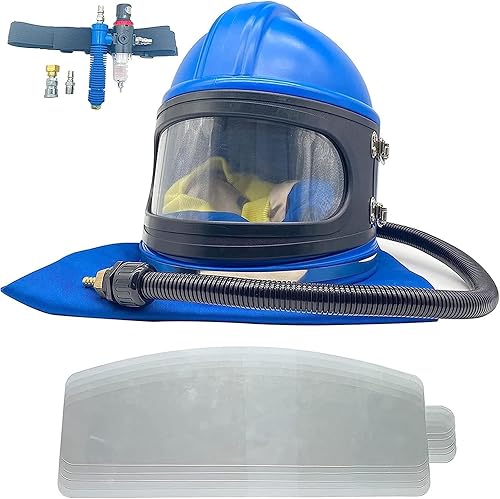 Casco per sabbiatura Casco sicuro per sabbiatura ad aria compressa con cappuccio protettivo per sabbiatura per spalla Dotato di termostato per sabbiatrice 10 PCS lenti esterne - Honorern