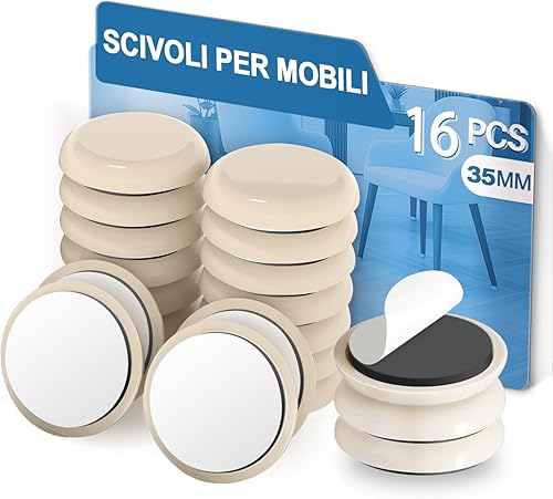 16 PCS Scivoli per Mobili,Piedini per Sedie,Piedini per Mobili Autoadesivo per Spostare Mobili（Rotondi, 19mm） - Honorern