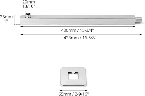 QWORK® 40cm Braccio doccia in acciaio inossidabile, finitura cromata lucida, attacco universale da 1/2', per soffione doccia a pioggia per bagno - Honorern