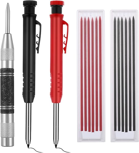 CobeeSet di matite meccaniche da carpentiere con mine per pennarelli e punzone centrale automatico, matite solide da carpentiere con foro profondo e temperino incorporato, naso lungo per disegnare - Honorern