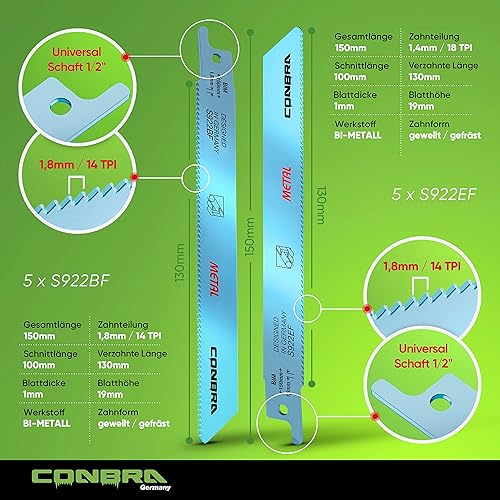 Lame per sega a sciabola, set da 20 pezzi, per metallo, legno e legno con chiodi, adatte per Bosch GSA 18 V, GSA 18 V-LI C, Bosch Keo, 1100 E - Honorern