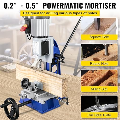 VEVOR Macchina Mortasatrice per Lavorazione del Legno 1/2 HP 1700giri/min con Capacità Scalpello 6-12 mm Macchina per Mortasare da Banco per Fori Rotondi Quadrati di Legno, Mortasatrice Scalpello - Honorern