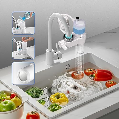 Rubinetto Lavello Cucina, Con Dispenser di Sapone Mix Detersivo Automatico, Con Doccia a Scomparsa, Rubinetto, Schiuma e Doccia 3 Modalità Acqua, Adatto per Rubinetti con Aeratore Rimovibile - Honorern