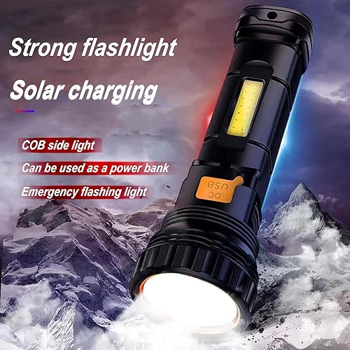E-SHIDAI Torcia a LED a energia solare/ricaricabile, multifunzione, 1000 lumen, con luce stroboscopica di emergenza e batteria da 1200 mAh, alimentazione di emergenza e cavo di ricarica USB, ricarica - Honorern