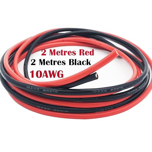 Cavo Silicone, CESFONJER 10 AWG filo di silicone [2 Metri nero e 2 Metri rosso], filo di rame stagnato flessibile, per RC auto, drone, batteria per aereo, ecc. - Honorern