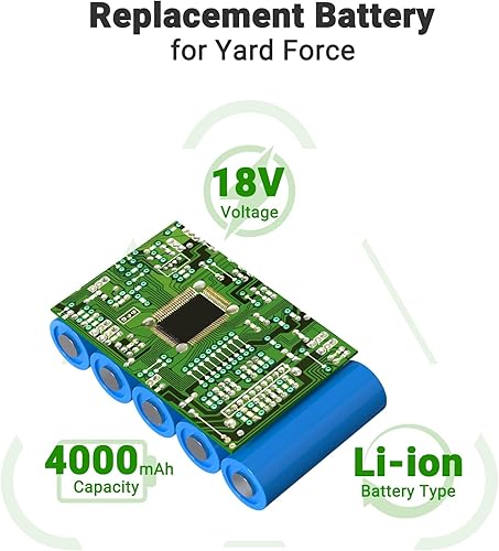 Batteria di ricambio agli ioni di litio da 18 V, 4000 mAh, compatibile con Yard Force Amiro 350, 350i, 400, 400i, Compact 280R, 400Ri, tosaerba - Honorern