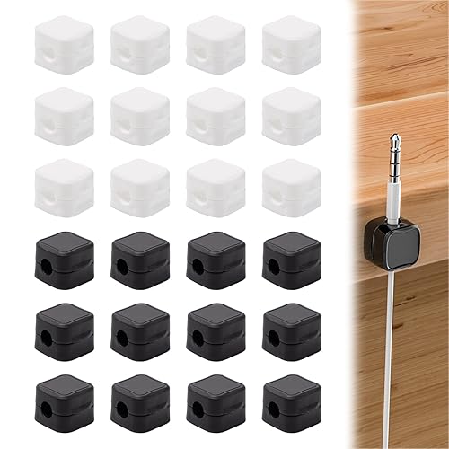 24 Pezzi Fermacavi Magnetico Autoadesivo Clip Cavi Scrivania Magnetici Organizer Clip Cavi Magnetic Cable Management Supporti Magnetici per Cavi di Ricarica Scrivania Comodino (Bianco, Nero) - Honorern