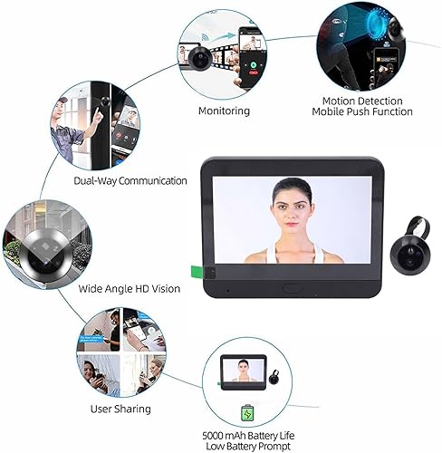 Spioncino Digitale, Spioncino Elettronico Wireless WiFi HD 1080P Telecamera Spioncino con Display da 4,3 Pollici e Visione Notturna IR e Rilevamento Movimento PIR e Grandangolo da 120° - Honorern