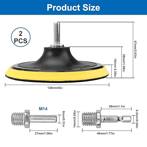 2 Pezzi 5in/125mm Platorello per Smerigliatrice, Platorello Velcrato con Filettatura M14, Plastica Ad Alta Viscosità Platorello per Trapano per la Lucidatura di Metallo/Automobili/Lavoro Del Legno - Honorern
