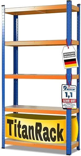 Scaffale per carichi pesanti, 180 x 90 x 60 cm, in metallo, 5 ripiani regolabili (blu arancione) - Honorern