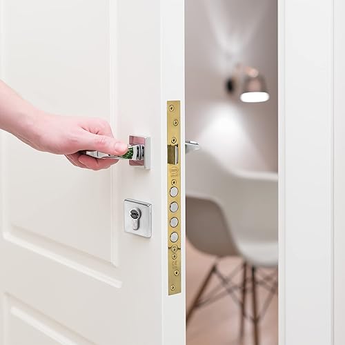 Amig - Serratura a incasso Mod. 100 base per porte in legno di ingresso | con maniglia reversibile | Per maniglie di quadrato 8 mm | in acciaio con finitura cromata opaca - Honorern