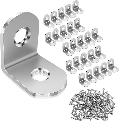 Staffe Angolari 30 Pezzi 20x20 mm, Squadrette Angolari in Acciaio Inossidabile 304 con 60 Viti, Staffe a L per Mobili, Scaffali, Sedie e Tavoli in Legno, Staffe Angolari per Legno, Staffa Angolare Rob - Honorern